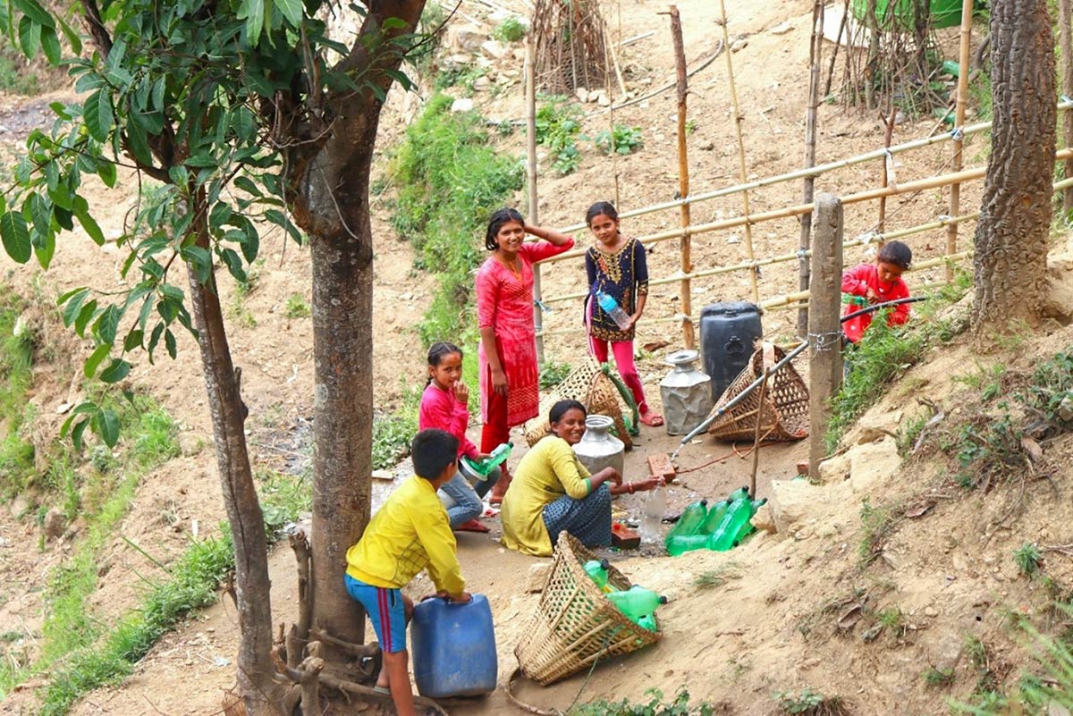 Locals collecting drinking water in Nunthala, Khotang